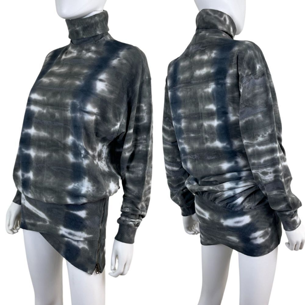 YFB Women Size S Green Tie Dye Cotton Turtleneck Pullover Sweater Mini NEW Dress